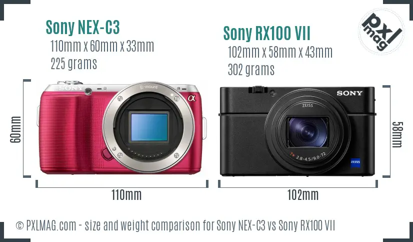Sony NEX-C3 vs Sony RX100 VII size comparison