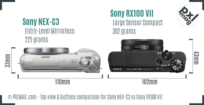 Sony NEX-C3 vs Sony RX100 VII top view buttons comparison