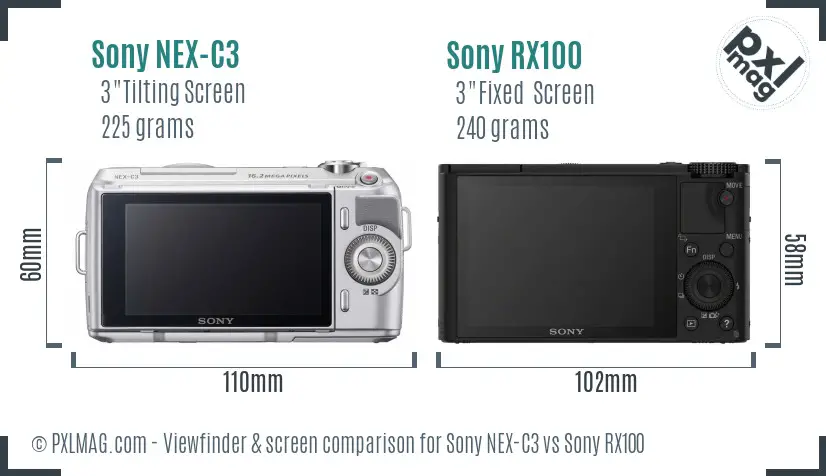 Sony NEX-C3 vs Sony RX100 Screen and Viewfinder comparison