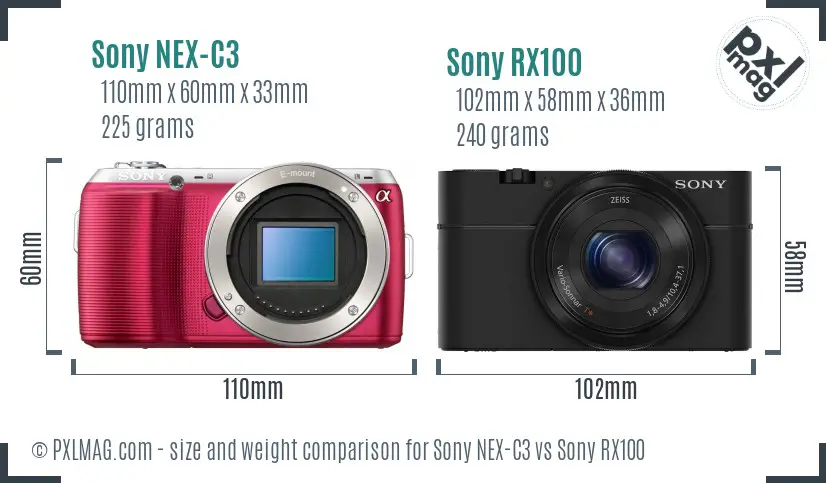 Sony NEX-C3 vs Sony RX100 size comparison