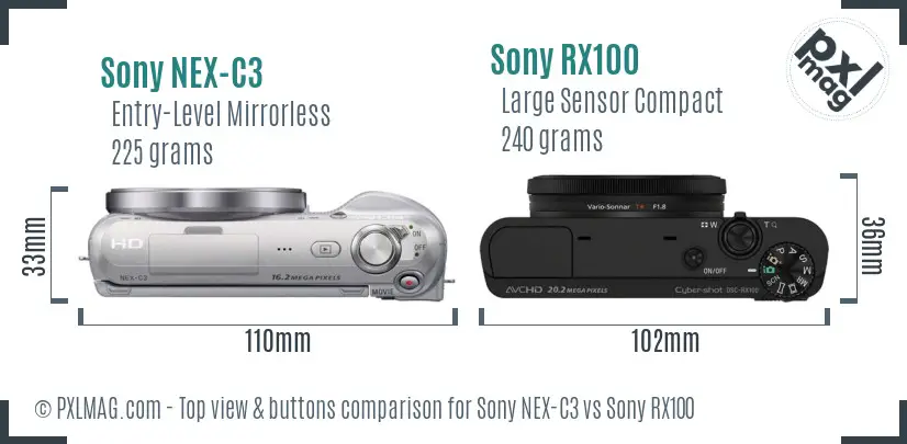 Sony NEX-C3 vs Sony RX100 top view buttons comparison