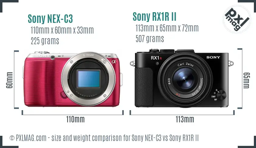 Sony NEX-C3 vs Sony RX1R II size comparison
