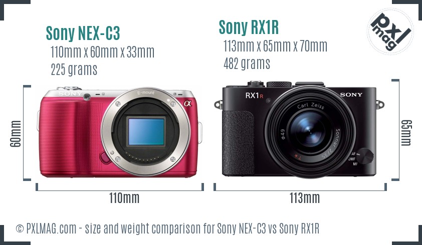 Sony NEX-C3 vs Sony RX1R size comparison
