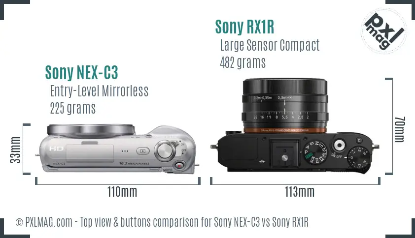 Sony NEX-C3 vs Sony RX1R top view buttons comparison