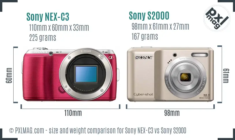 Sony NEX-C3 vs Sony S2000 size comparison