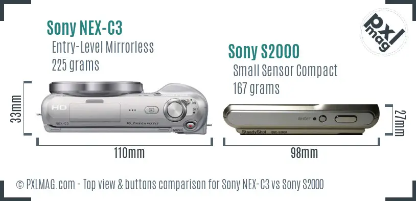 Sony NEX-C3 vs Sony S2000 top view buttons comparison