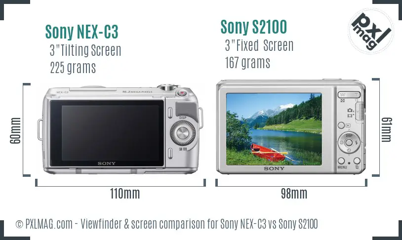 Sony NEX-C3 vs Sony S2100 Screen and Viewfinder comparison
