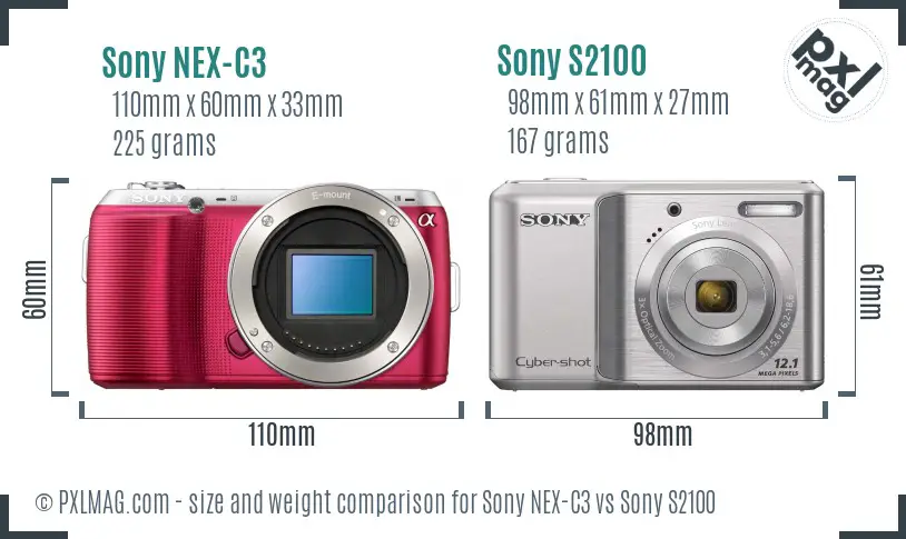 Sony NEX-C3 vs Sony S2100 size comparison