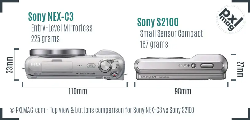 Sony NEX-C3 vs Sony S2100 top view buttons comparison