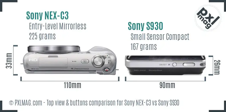 Sony NEX-C3 vs Sony S930 top view buttons comparison