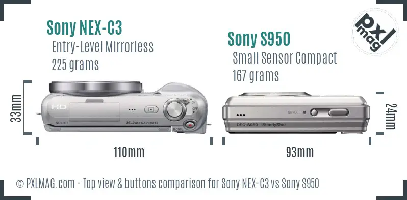 Sony NEX-C3 vs Sony S950 top view buttons comparison