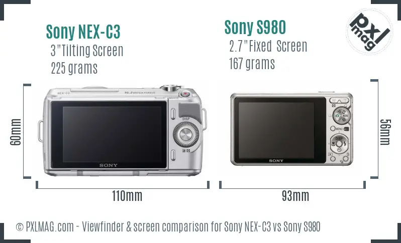 Sony NEX-C3 vs Sony S980 Screen and Viewfinder comparison