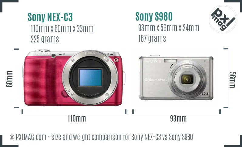 Sony NEX-C3 vs Sony S980 size comparison