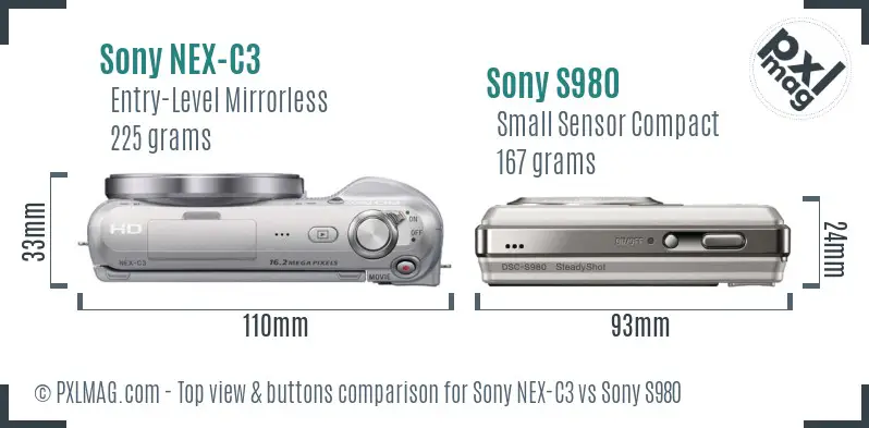 Sony NEX-C3 vs Sony S980 top view buttons comparison
