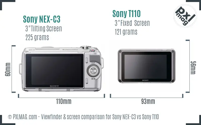 Sony NEX-C3 vs Sony T110 Screen and Viewfinder comparison