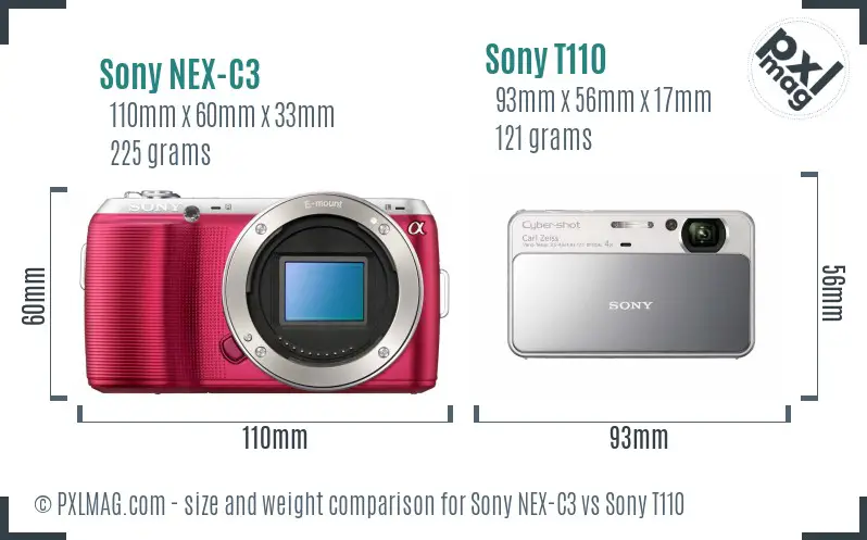 Sony NEX-C3 vs Sony T110 size comparison