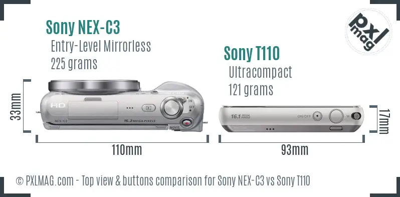 Sony NEX-C3 vs Sony T110 top view buttons comparison