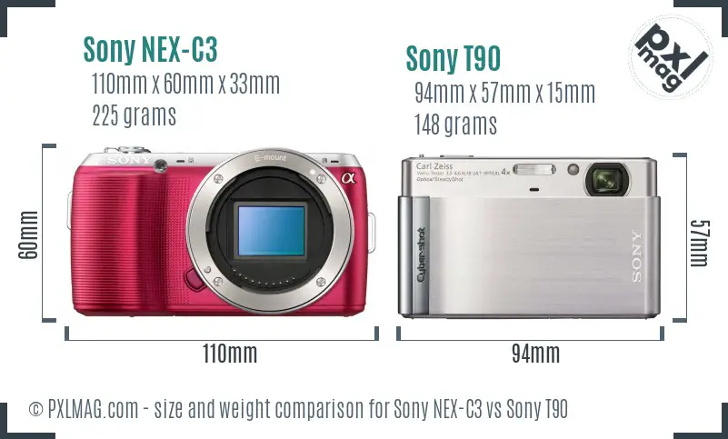 Sony NEX-C3 vs Sony T90 size comparison