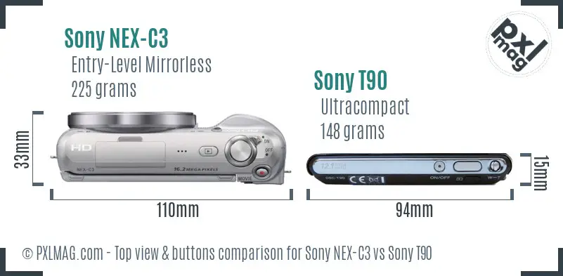 Sony NEX-C3 vs Sony T90 top view buttons comparison