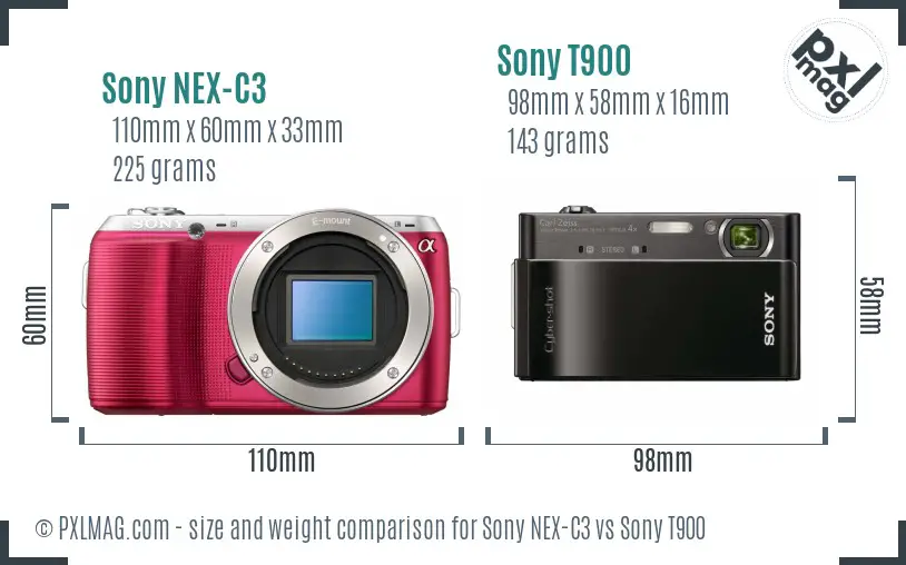 Sony NEX-C3 vs Sony T900 size comparison