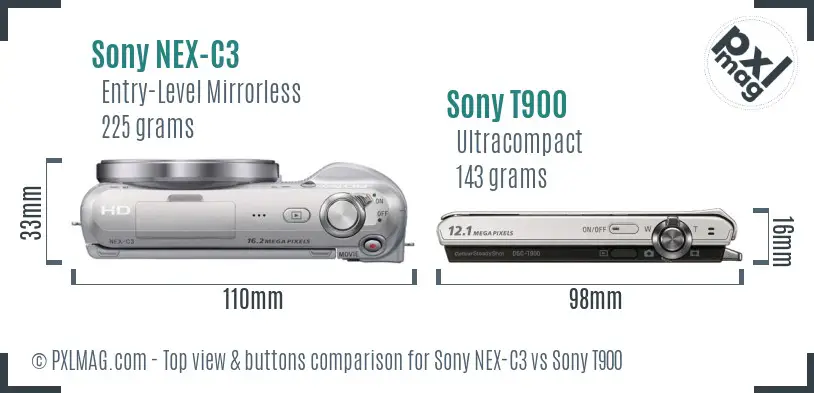 Sony NEX-C3 vs Sony T900 top view buttons comparison