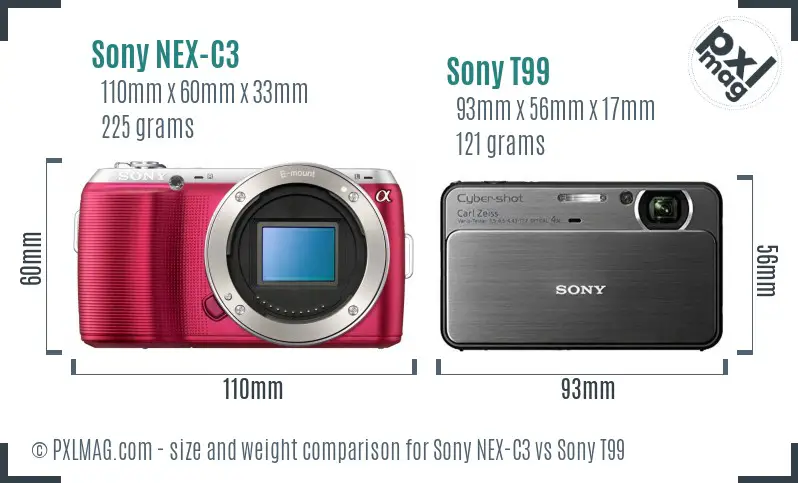 Sony NEX-C3 vs Sony T99 size comparison