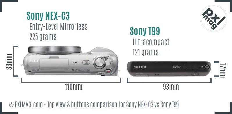 Sony NEX-C3 vs Sony T99 top view buttons comparison