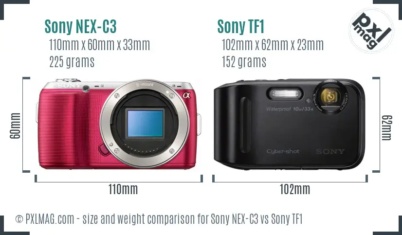 Sony NEX-C3 vs Sony TF1 size comparison