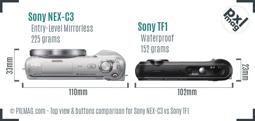 Sony NEX-C3 vs Sony TF1 top view buttons comparison
