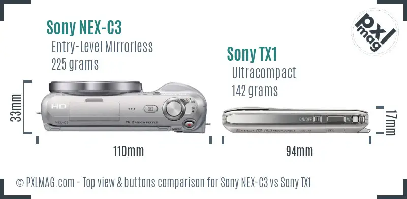 Sony NEX-C3 vs Sony TX1 top view buttons comparison
