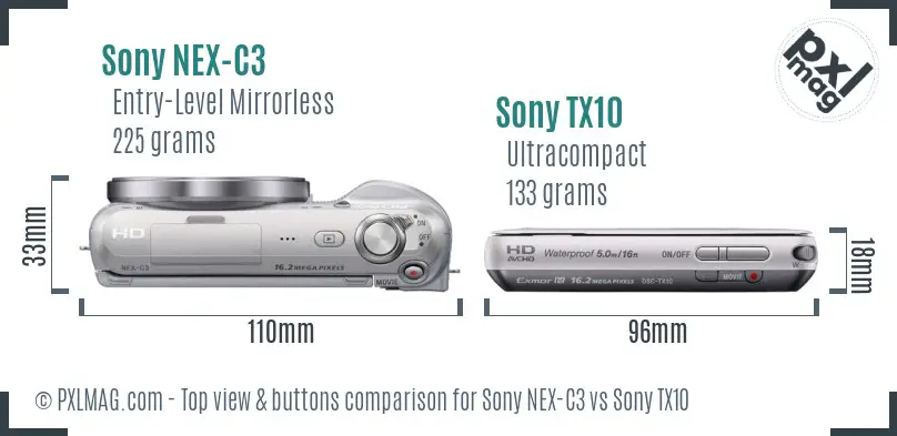 Sony NEX-C3 vs Sony TX10 top view buttons comparison