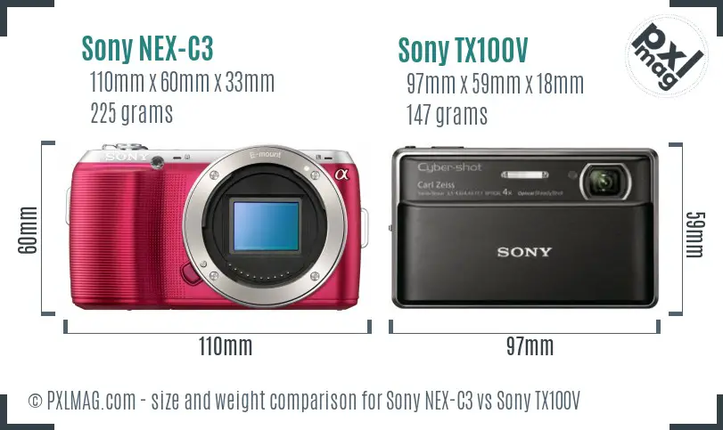 Sony NEX-C3 vs Sony TX100V size comparison
