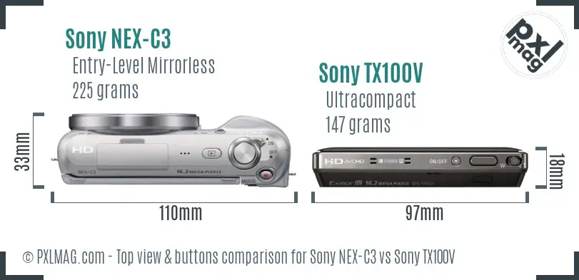 Sony NEX-C3 vs Sony TX100V top view buttons comparison