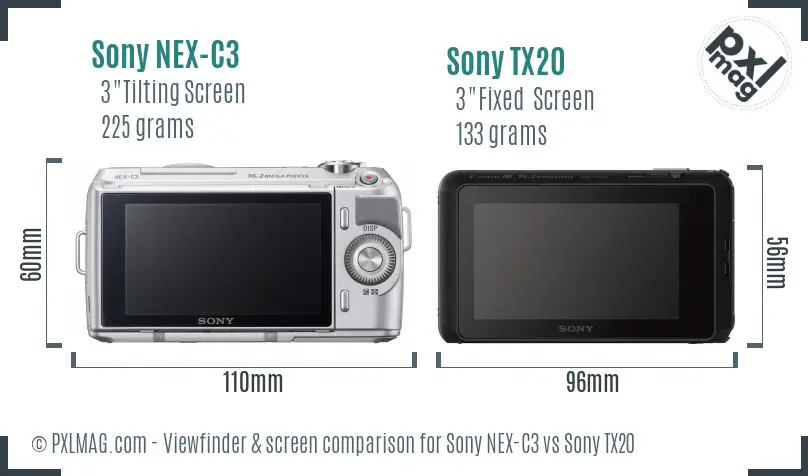 Sony NEX-C3 vs Sony TX20 Screen and Viewfinder comparison