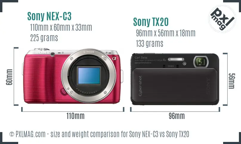 Sony NEX-C3 vs Sony TX20 size comparison