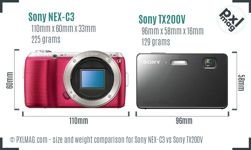 Sony NEX-C3 vs Sony TX200V size comparison