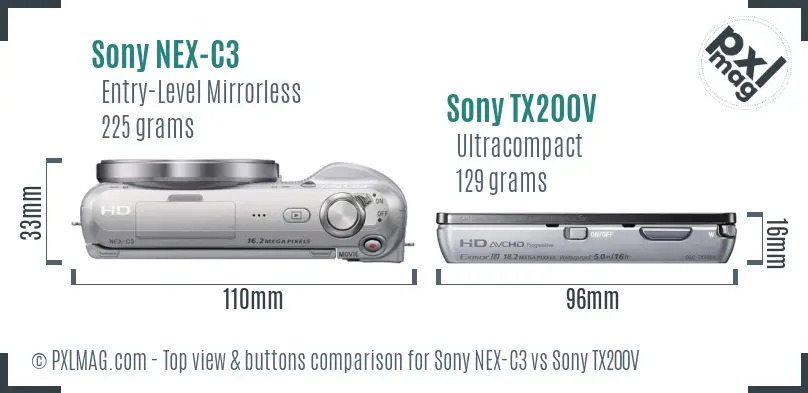 Sony NEX-C3 vs Sony TX200V top view buttons comparison