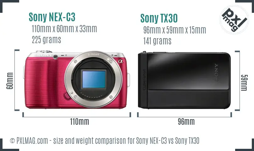 Sony NEX-C3 vs Sony TX30 size comparison