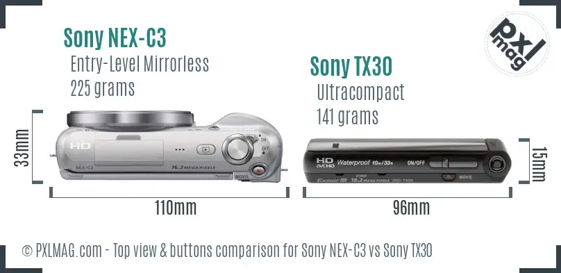 Sony NEX-C3 vs Sony TX30 top view buttons comparison
