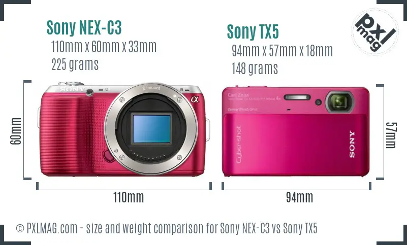 Sony NEX-C3 vs Sony TX5 size comparison