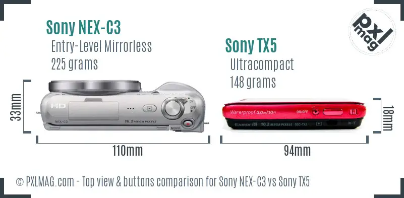 Sony NEX-C3 vs Sony TX5 top view buttons comparison