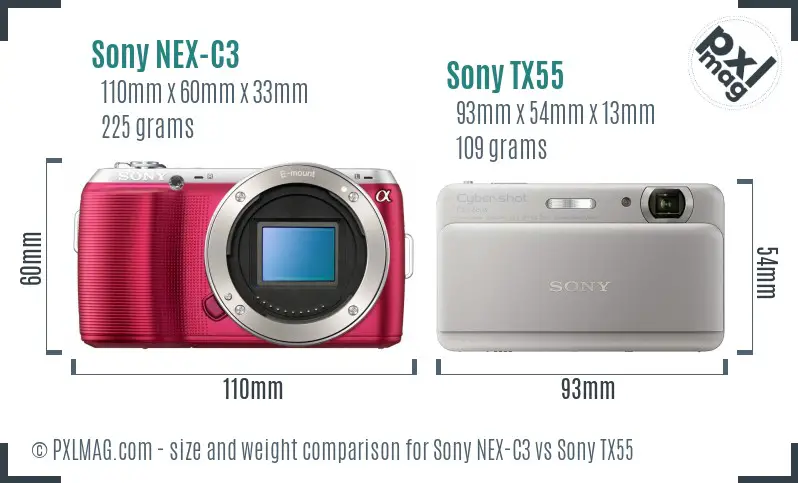 Sony NEX-C3 vs Sony TX55 size comparison