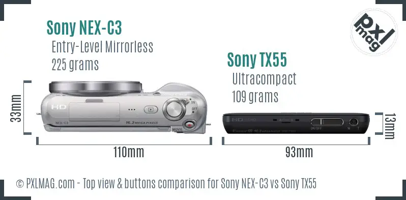 Sony NEX-C3 vs Sony TX55 top view buttons comparison