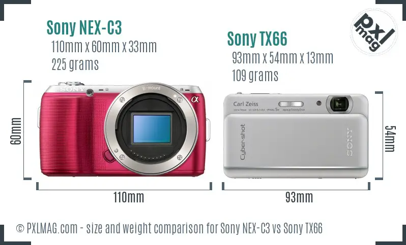 Sony NEX-C3 vs Sony TX66 size comparison