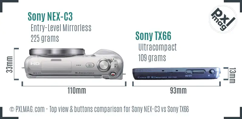 Sony NEX-C3 vs Sony TX66 top view buttons comparison