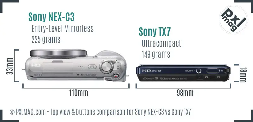 Sony NEX-C3 vs Sony TX7 top view buttons comparison