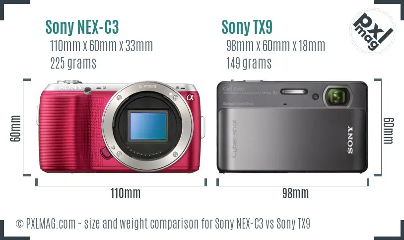Sony NEX-C3 vs Sony TX9 size comparison