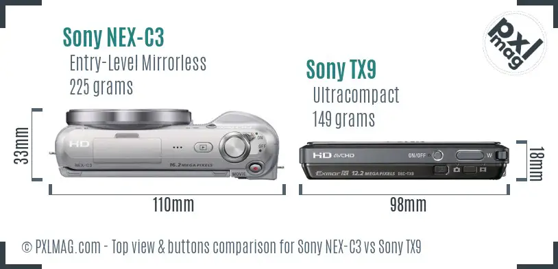 Sony NEX-C3 vs Sony TX9 top view buttons comparison
