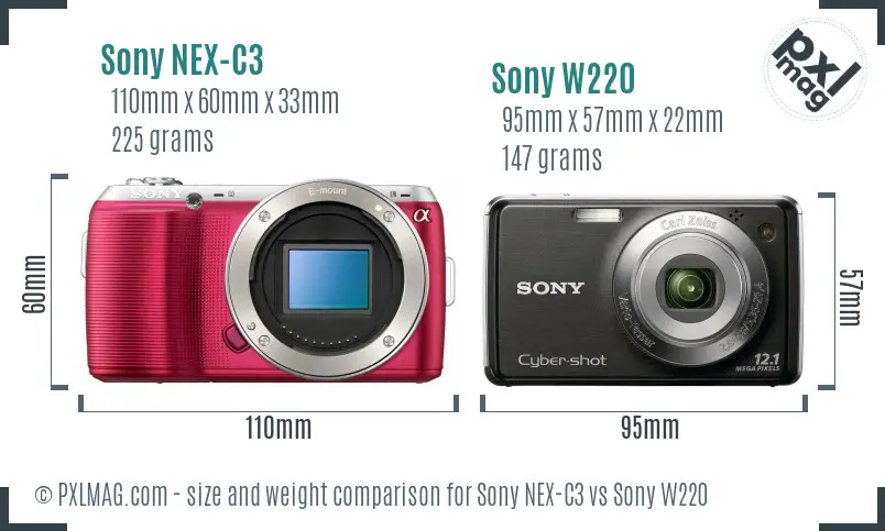 Sony NEX-C3 vs Sony W220 size comparison