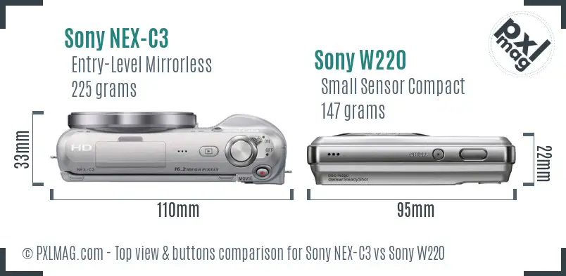 Sony NEX-C3 vs Sony W220 top view buttons comparison